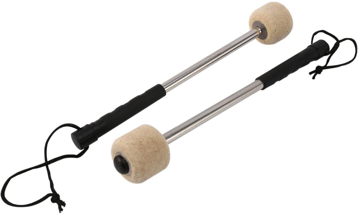 SSTRWGOOD 2 Stuks Stokken - Trommelslagstokken met Filz Kop - Geschikt voor Pauken en Schlagwerk - RVS Steel met Wolvilt Kop 5x4cm - Comfortabele Gegolfde Greep met Draagkoord - Corrosiebestendig en Vormstabiel