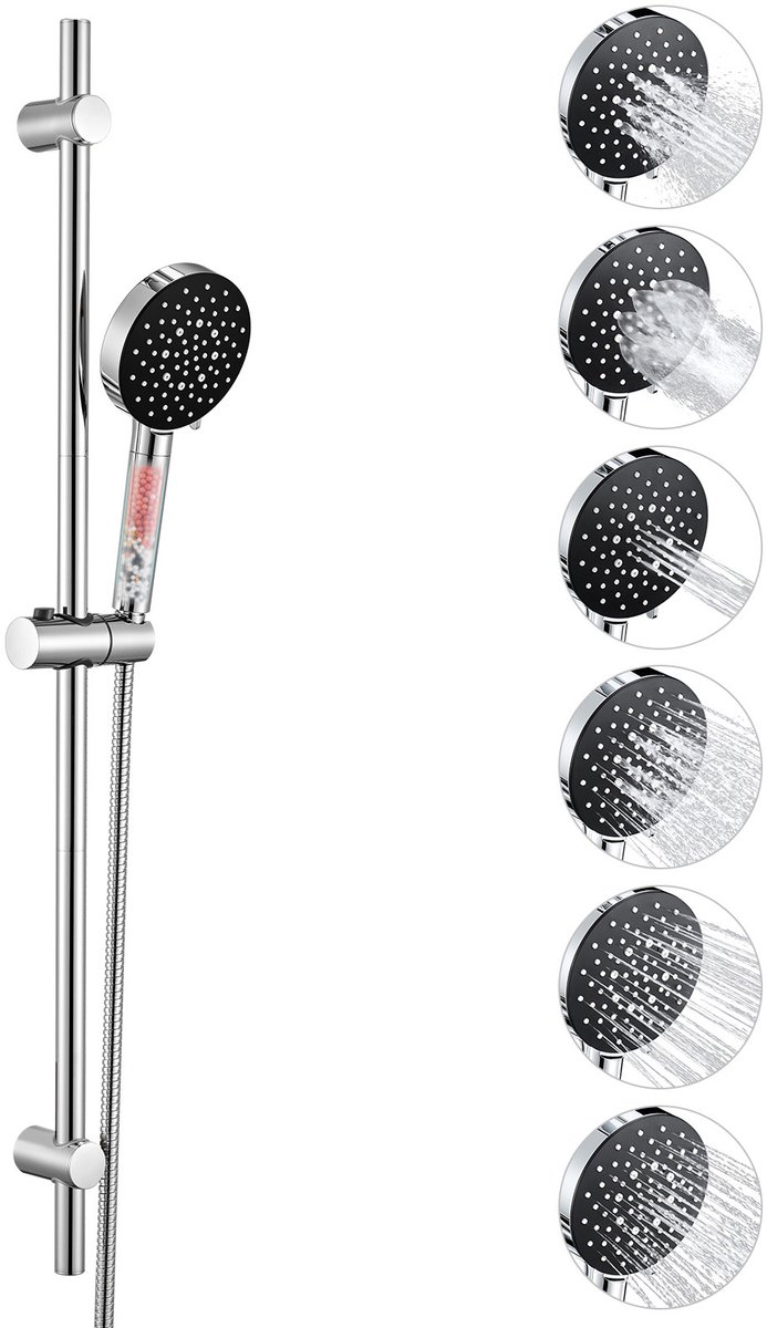 Auralum Max Doucheset met Handdouche - Douchekop met Filter - 6 Standen - RVS - 90 cm Glijstang - Doucheslang 150 cm - Complete Glijstangset - Waterbesparend - Chroom&Zwart