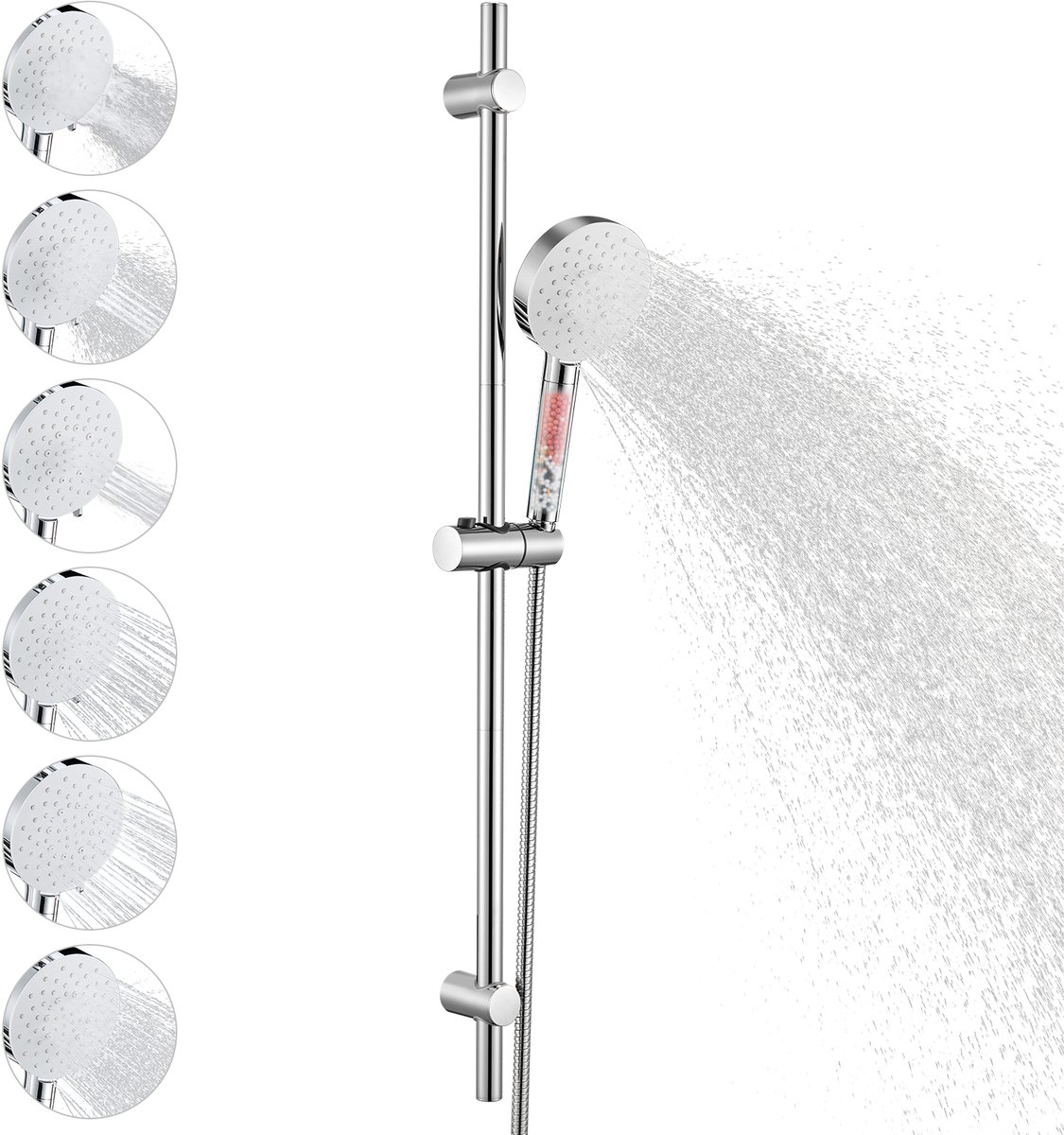 Auralum Max Doucheset met Filter - 90 cm Glijstang - Met Handdouche Glijstangset - Douchekop Ø 12 cm - 6 Standen - Hoge Druk - Universele Aansluiting - Anti-Kalk - Wit&Zwart
