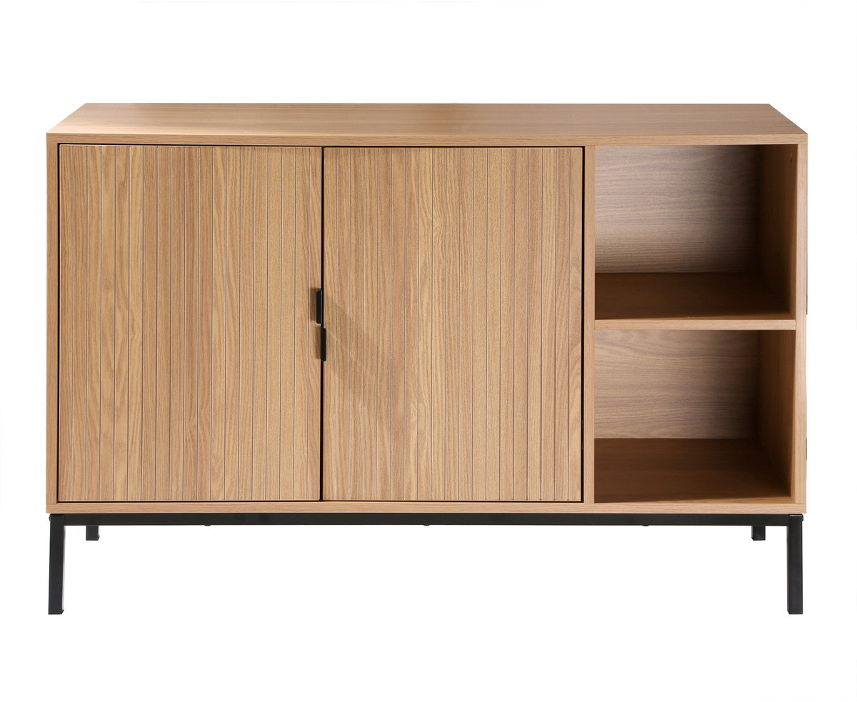 CaliCosy Dressoir met 2 deuren en 2 open vakken in groefhoutlook L110 cm - TARA