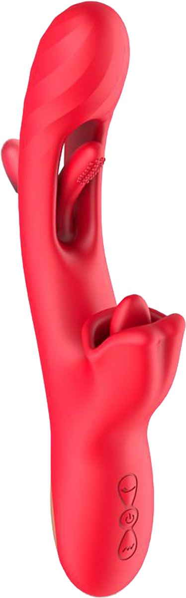IY - Grant - Vibrator met bewegende tong en 360° likkend mondje - Rood