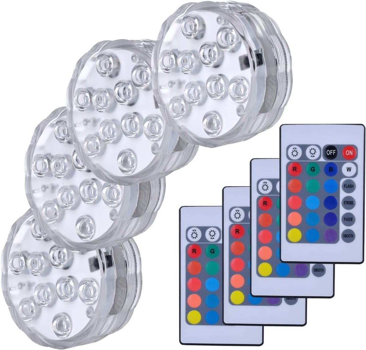 Set van 4 Onderwater LED Verlichting met Afstandsbediening - Waterdichte Decoratieve Verlichting voor Vijvers en Tuinen, Ideaal voor Feestjes en Evenementen