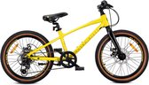 Tatra Bikes Kinderfiets 20 inch, Fiets voor Kinderen van 5 tot 8 jaar met aluminium frame, 6 derailleurversnellingen, schijfremmen, bel, voetsteun, reflectoren (Geel)