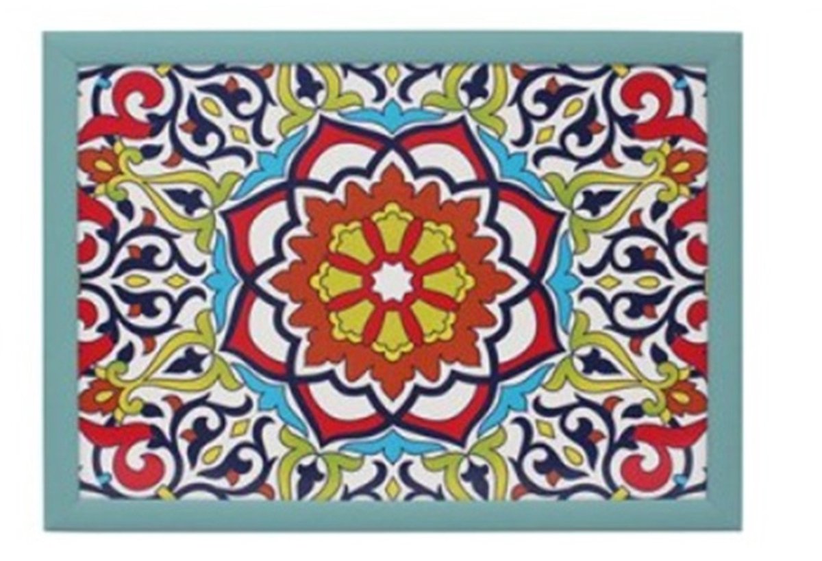 Cosy Creations- Laptray - Schoottafel - Schootkussen - Laptoptafel - Dienblad met kussen - Mandala aqua 44 x 33 x 6.5 cm