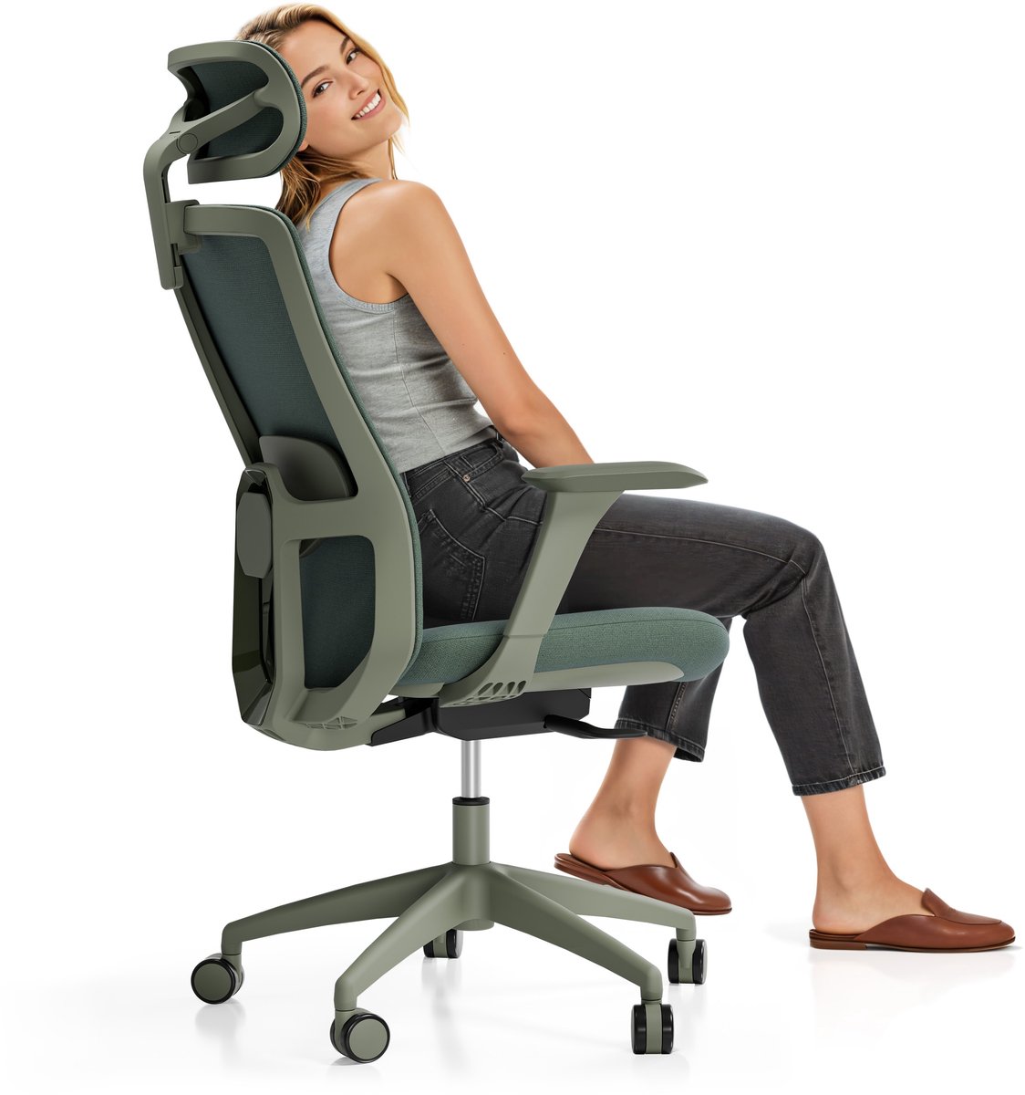 Desktronic SitOne Ergonomische Bureaustoel - Bureaustoelen voor volwassenen - Bureau stoel voor kantoor, gaming - 4D lendensteun systeem - Armleuningen 4D - Rugleuning 98° tot 135° - heeft BIFMA en .IGR ergonomiecertificering - Groen