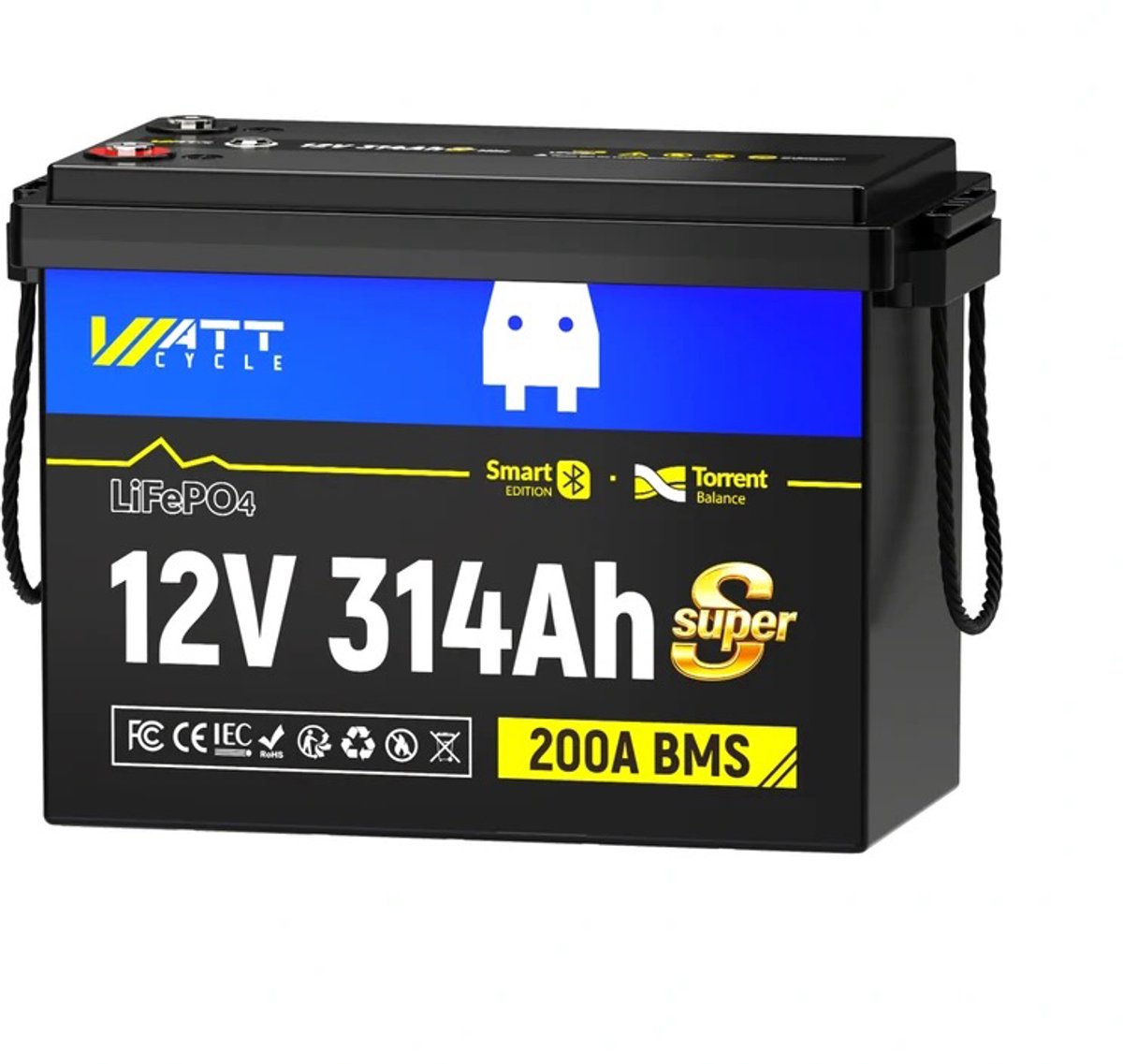 12V 314Ah mini LiFePO4-accu met Bluetooth & 3A actieve balancering | DIY-service (zelf cellen vervangen) | 4-in-1 schakelaar | 40% kleiner, 66% lichter | 200A BMS | 6000+ cycli, 15+ jaar