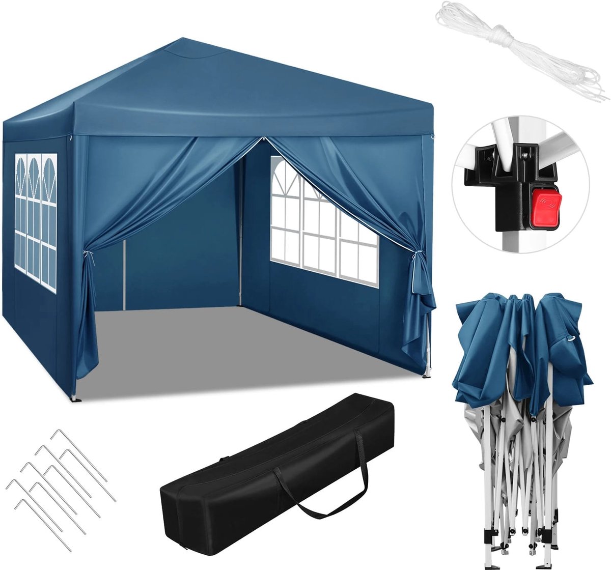Partytent 3x3 meter Blauw - Waterdicht en UV-bescherming - Snel opgebouwd, Inclusief draagtas