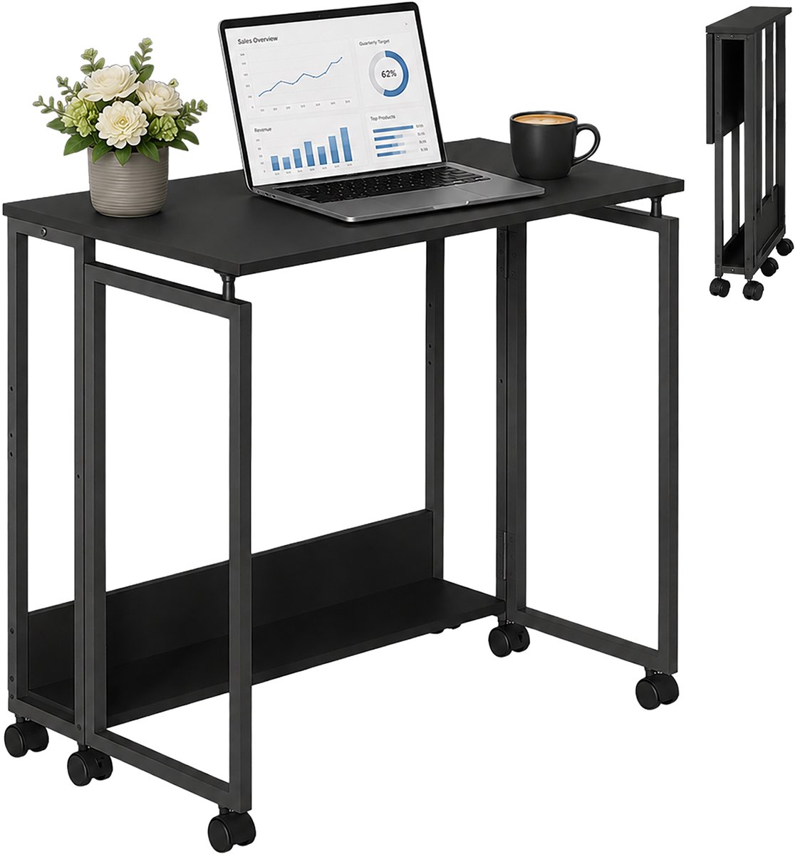 Bureau inklapbaar - met wieltjes - 60x50 cm - zwart