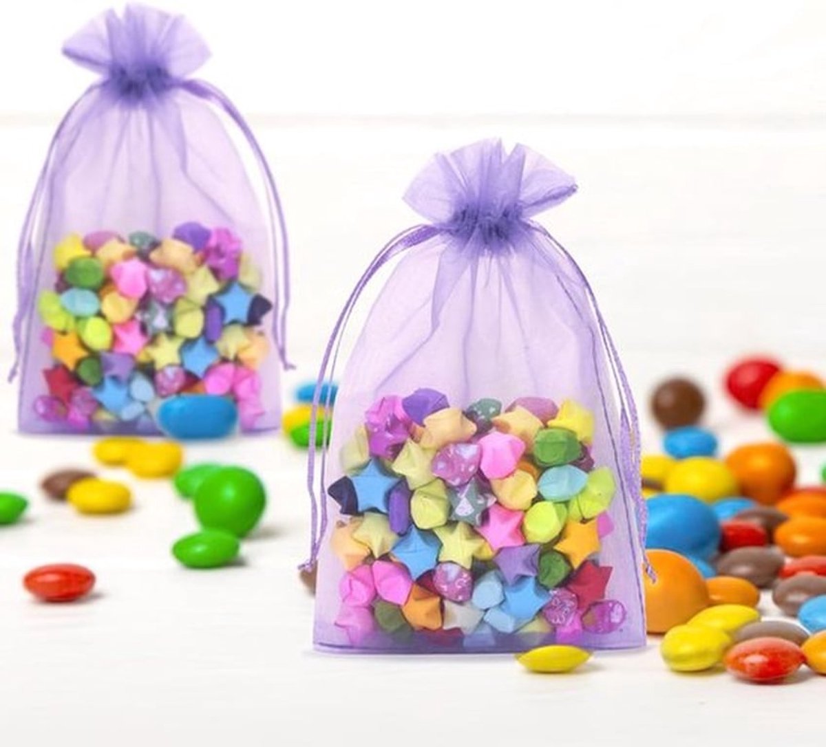 100 stuks kleine geschenkzakjes organzazakjes paars - 10 x 15 cm - voor bruiloften, sieraden en snoep