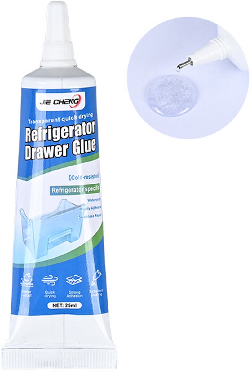 TLVX Super Sterke Koelkastlijm 25ml / Superlijm Geschikt voor alle soorten Kunststof in een koude omgeving / Lijm voor Gescheurde of Gebroken Plastic Koelkast en Vriezer Bakken / Ladebakken / Sterke Hechting / Permanent / Waterproof / Transparant