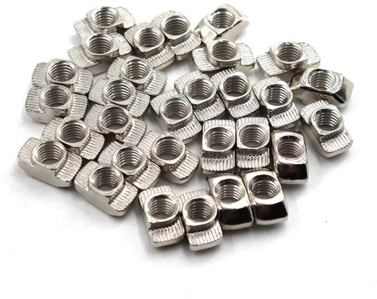 50 stuks T-groef 4545 M6 van vernikkeld koolstofstaal voor aluminium extrusie, Europese standaard met accessoire set