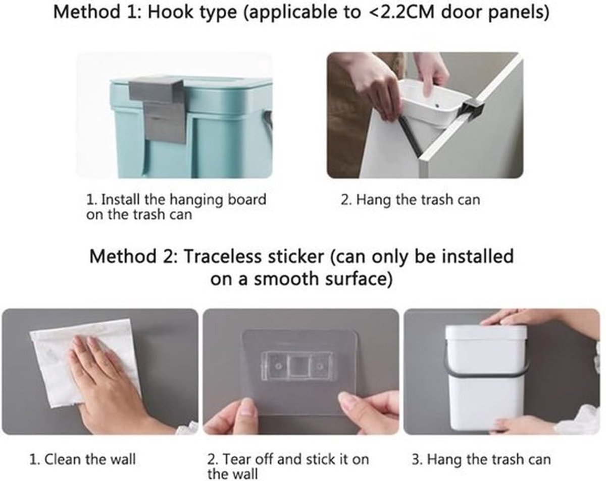 Keukenafvalcontainer - Compostbak - Flip-top-ontwerp - 3 liter - Draagbare greep - Ideaal voor keuken - Compact formaat