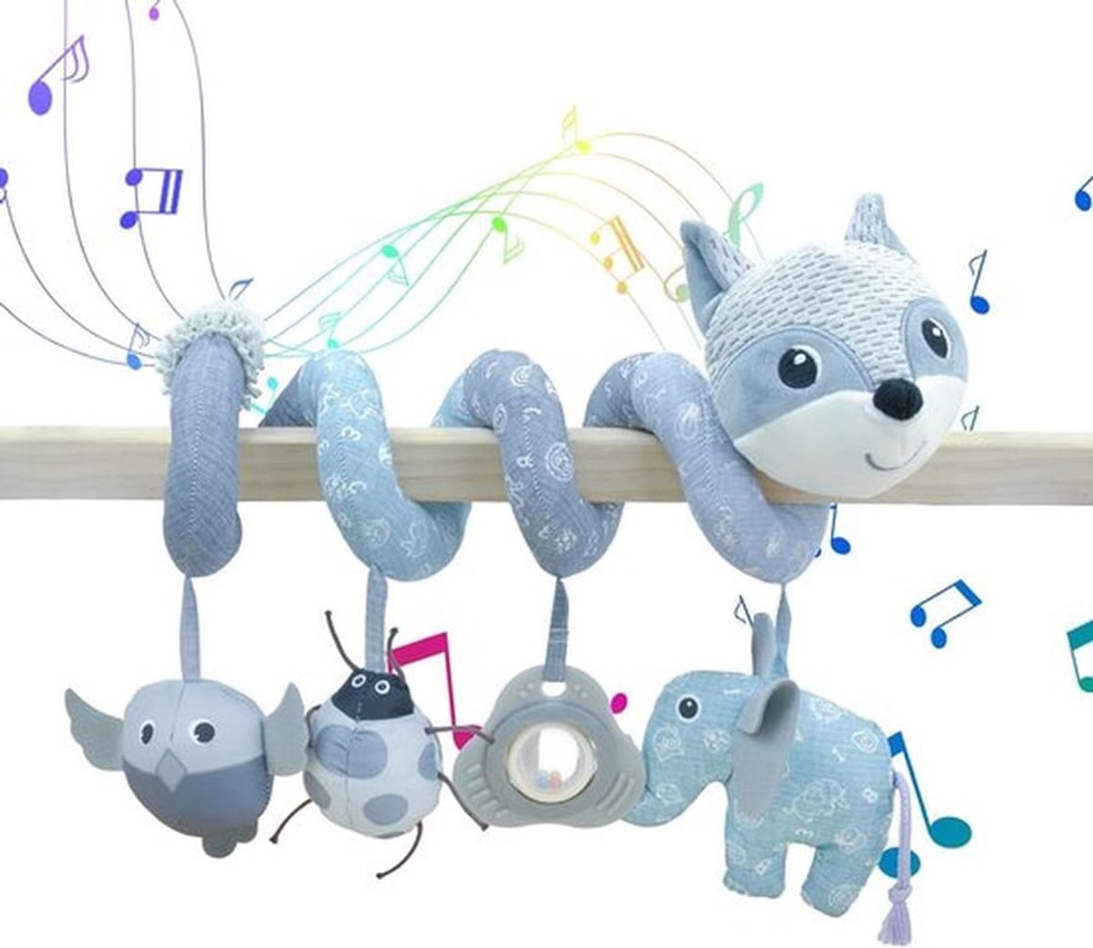 Hangend muzikaal speelgoed voor kinderwagen - Spiraal met knispergeluid en spiegeltje voor baby's