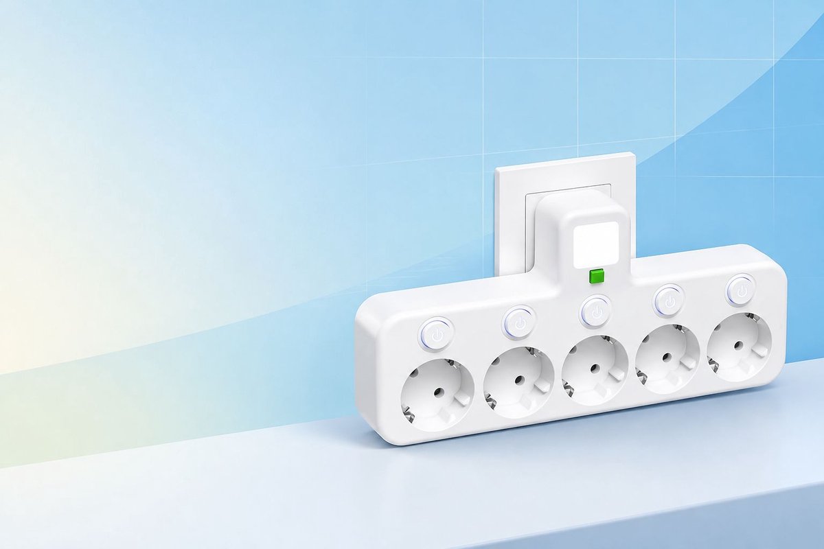 Stekkerdoos Wandcontactdoos 5-voudig, Plat Ontwerp Stopcontact met 5 Afzonderlijke Schakelaars, Stekkerverdeler voor Europees Stopcontact, 16A/2500W, Brandvertragend PC-materiaal, Pure White, Geschikt voor Keuken, Kantoor en Thuis