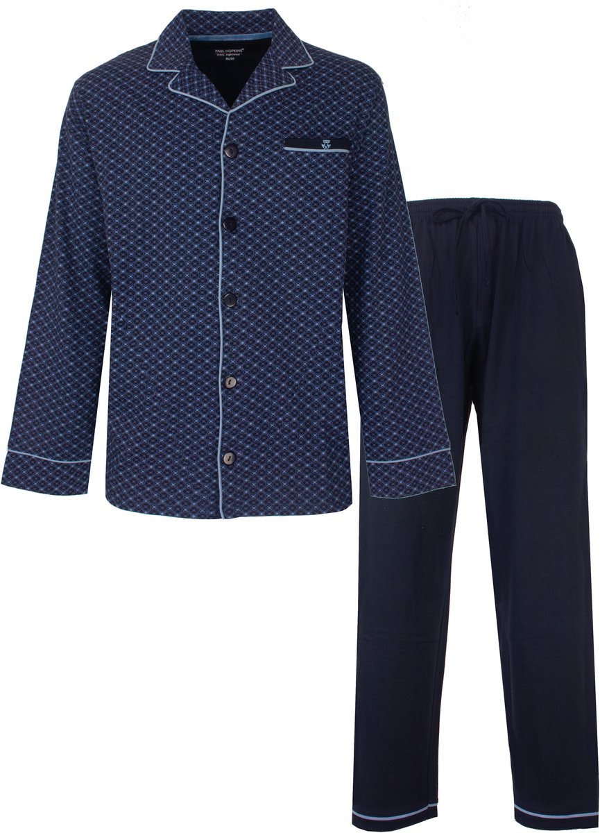 Paul Hopkins Heren Pyjama - Doorknoop - Katoen - Donker Blauw - Maat M