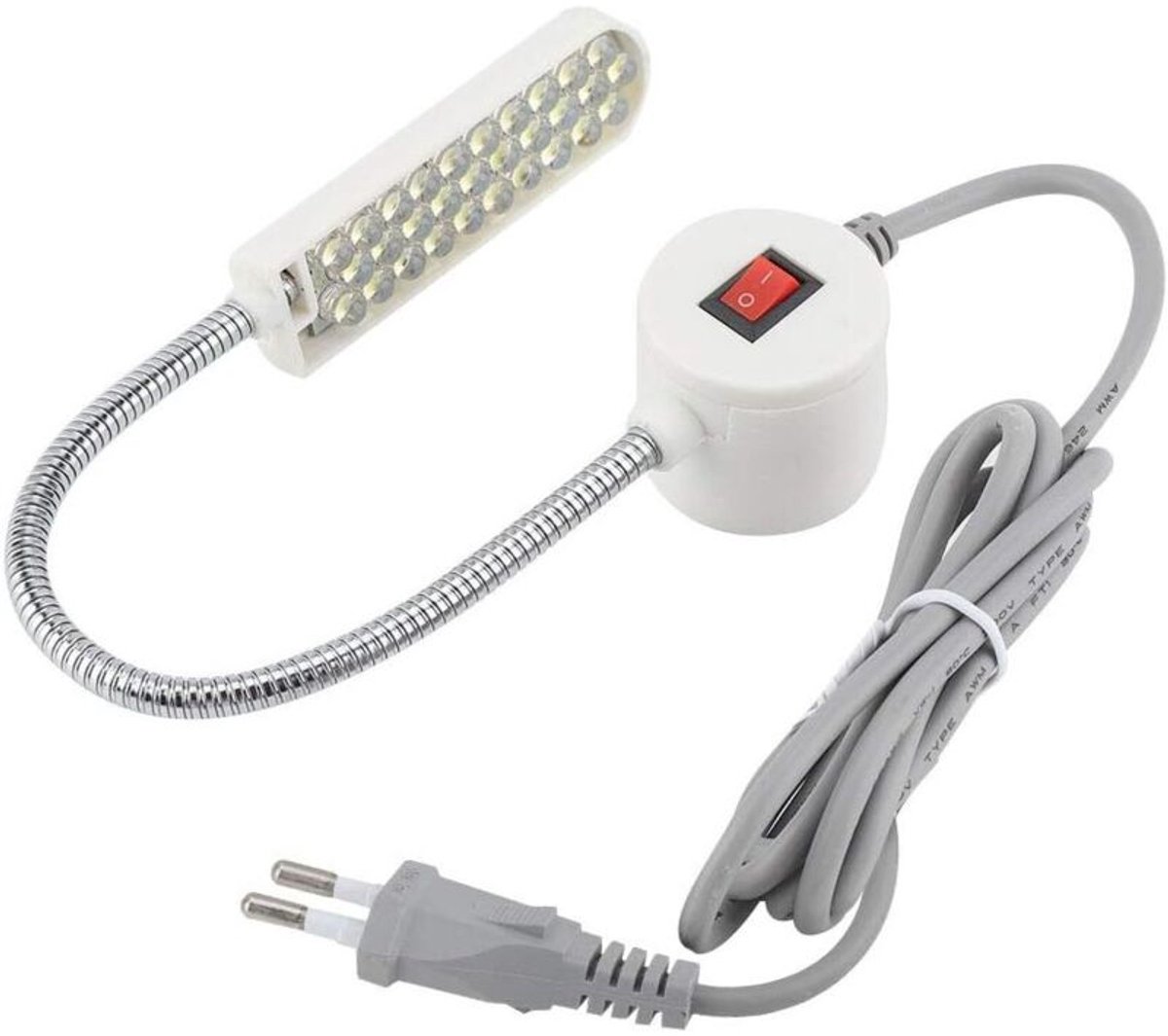 Lichtgewicht naaimachinelamp geschikt voor 30 LED's en flexibele arm, geschikt voorzien van een magnetische voet, geschikt voor thuisgebruik of geschikt voor gebruik op de naaimachine (220V).