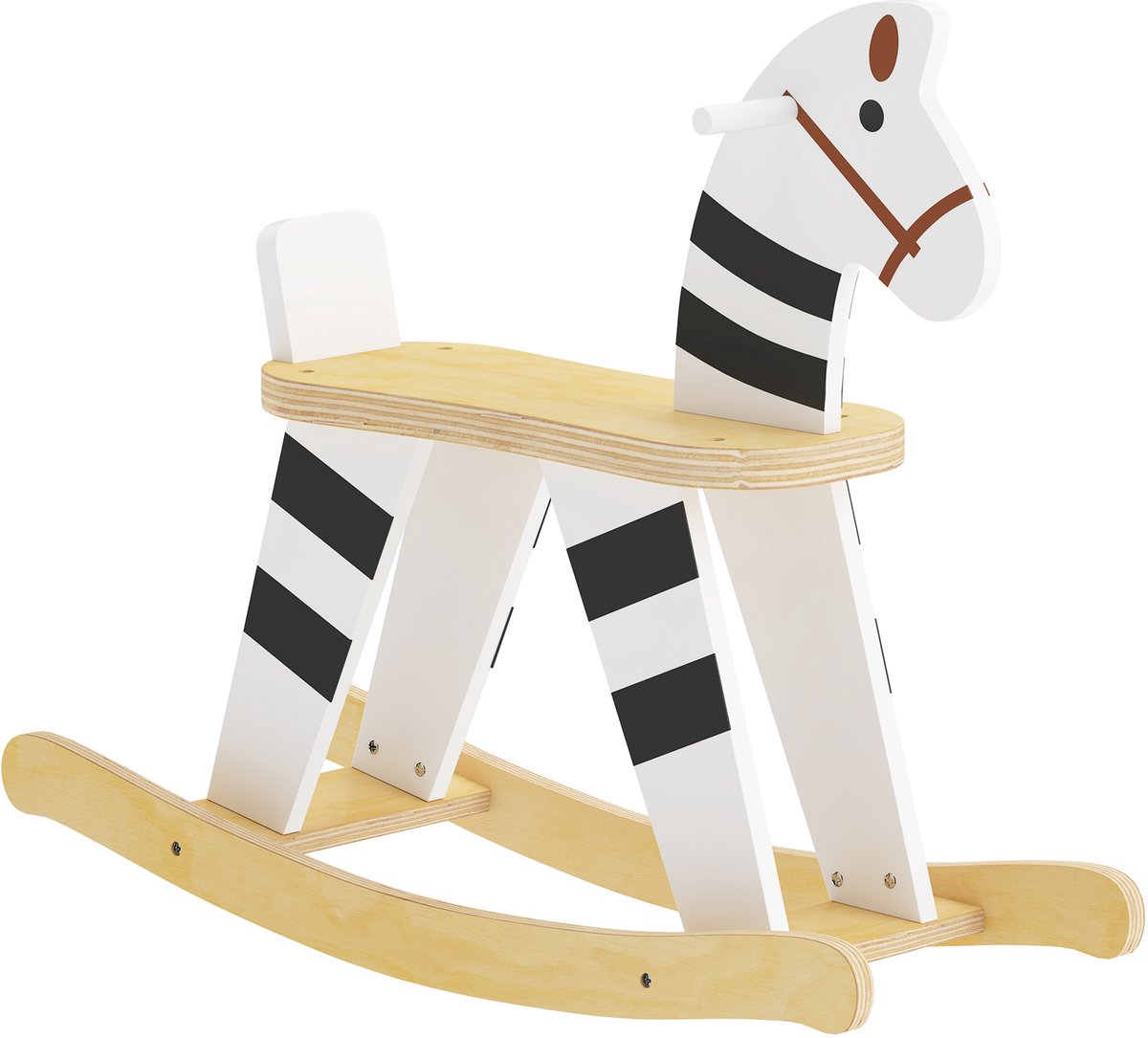 TEKROA® Schommelpaard voor kinderen - met brede basis - gemaakt van MDF en multiplex - van3 jaar - 68x26x53 cm - wit