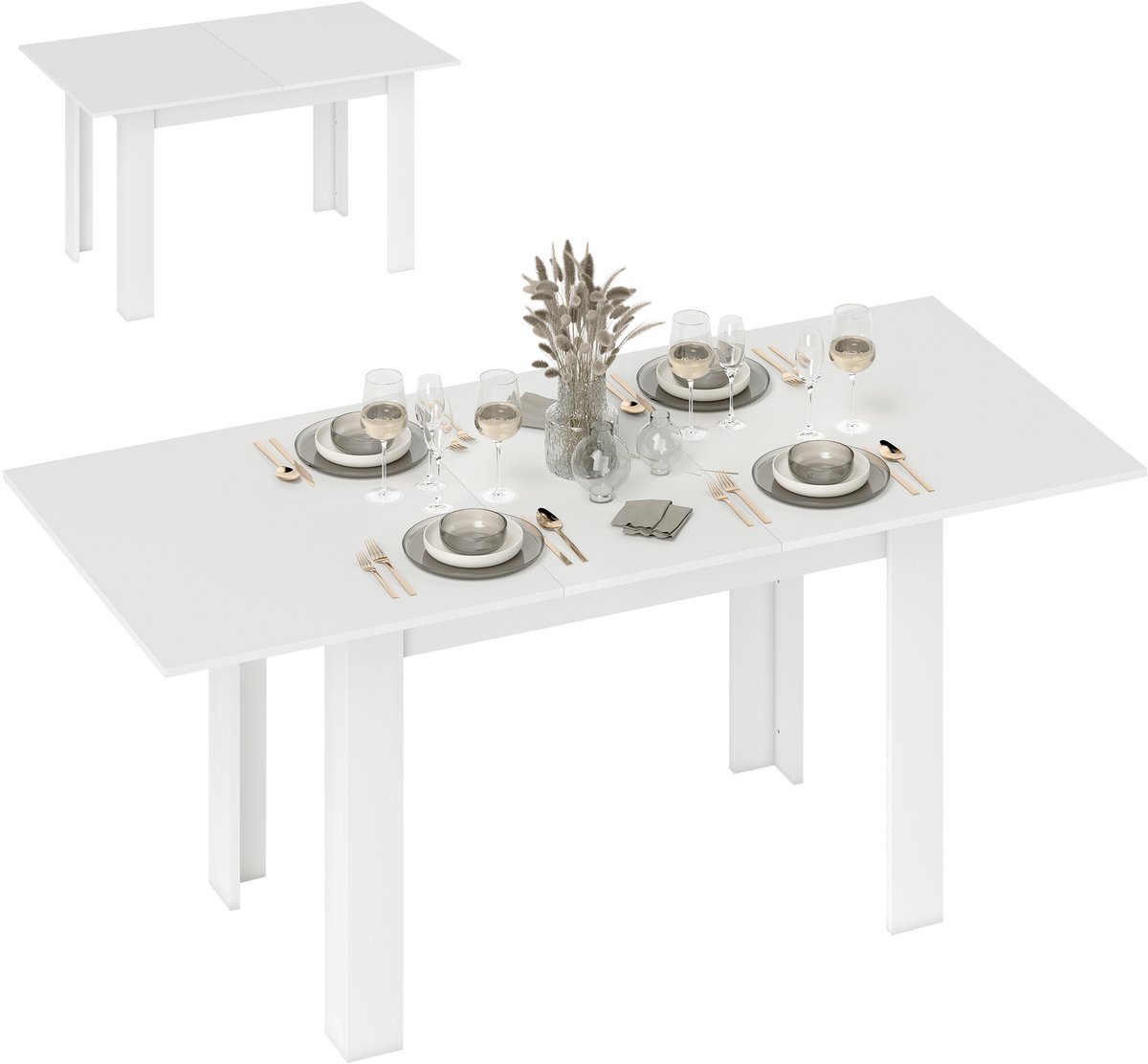 TEKROA® Eettafels - Uitschuifbare eettafel - keukentafel voor 6-8 personen, voor keuken ， eetkamer - 180L x 80B x 75H cm - wit