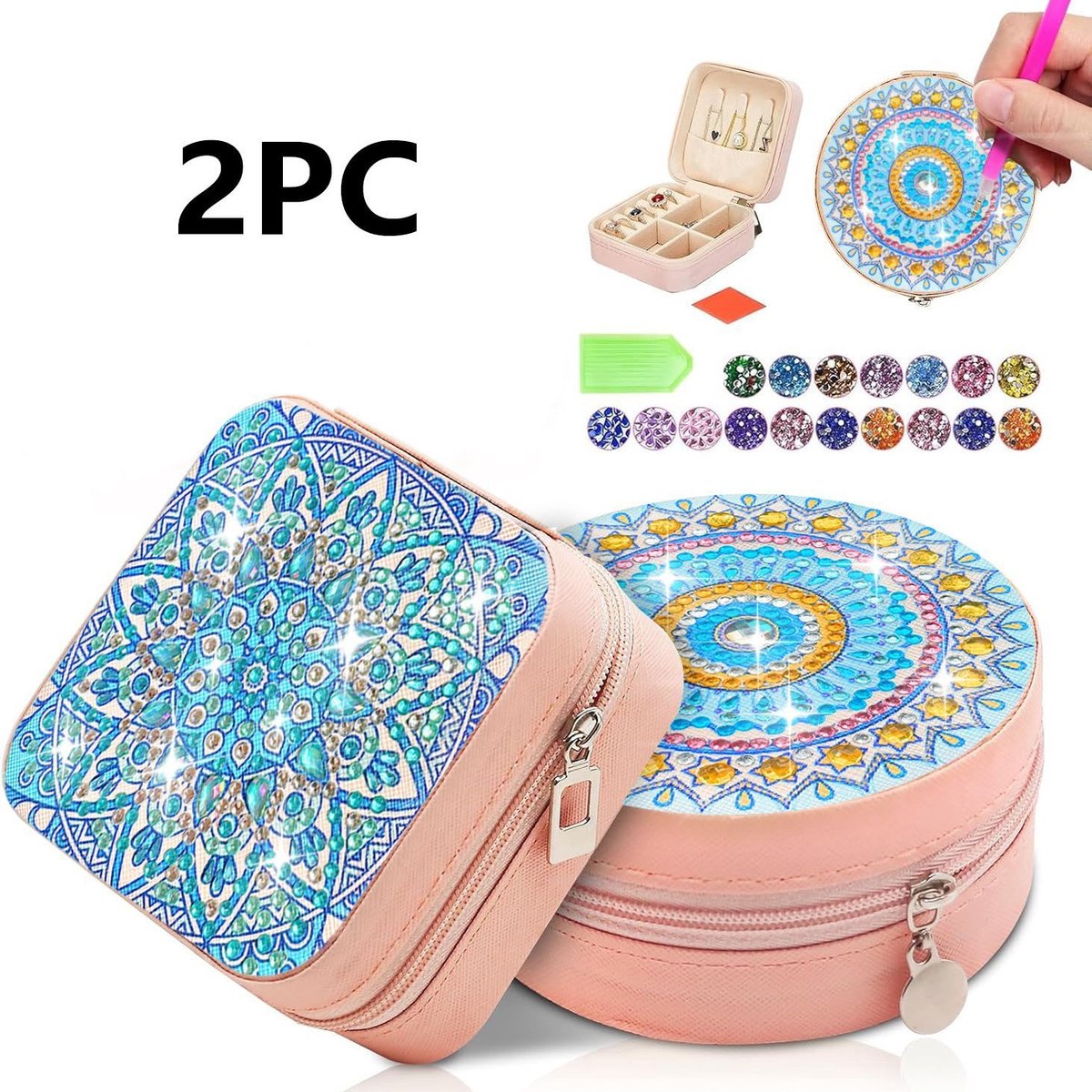 Claoner Sieraden doos DIY diamant schilderij make-up tas - Make-up tas draagbaar - Creatieve hobby's - verjaardagscadeaus - kerstcadeaus - blauw