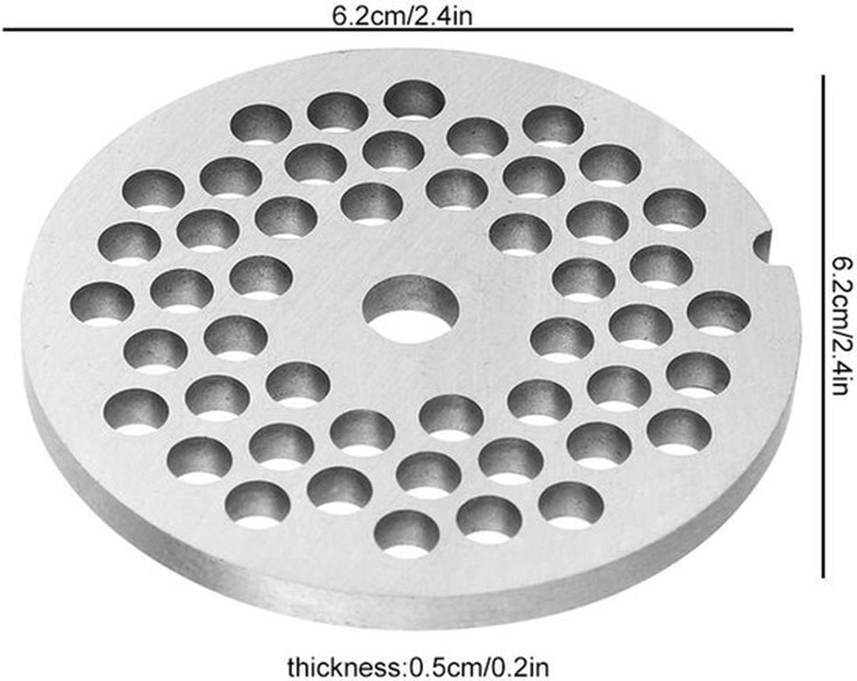 Vleesmolen-mes roestvrij staal - Reserveonderdeel - 5 mm gatdiameter - 61,5 x 61,5 x 5,5 mm - Veilig en niet giftig - Eenvoudig te installeren