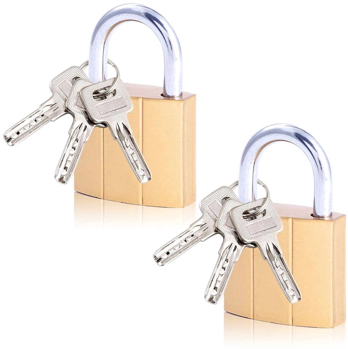 Set van 2 hangsloten met sleutel, 32 mm koperkleurig