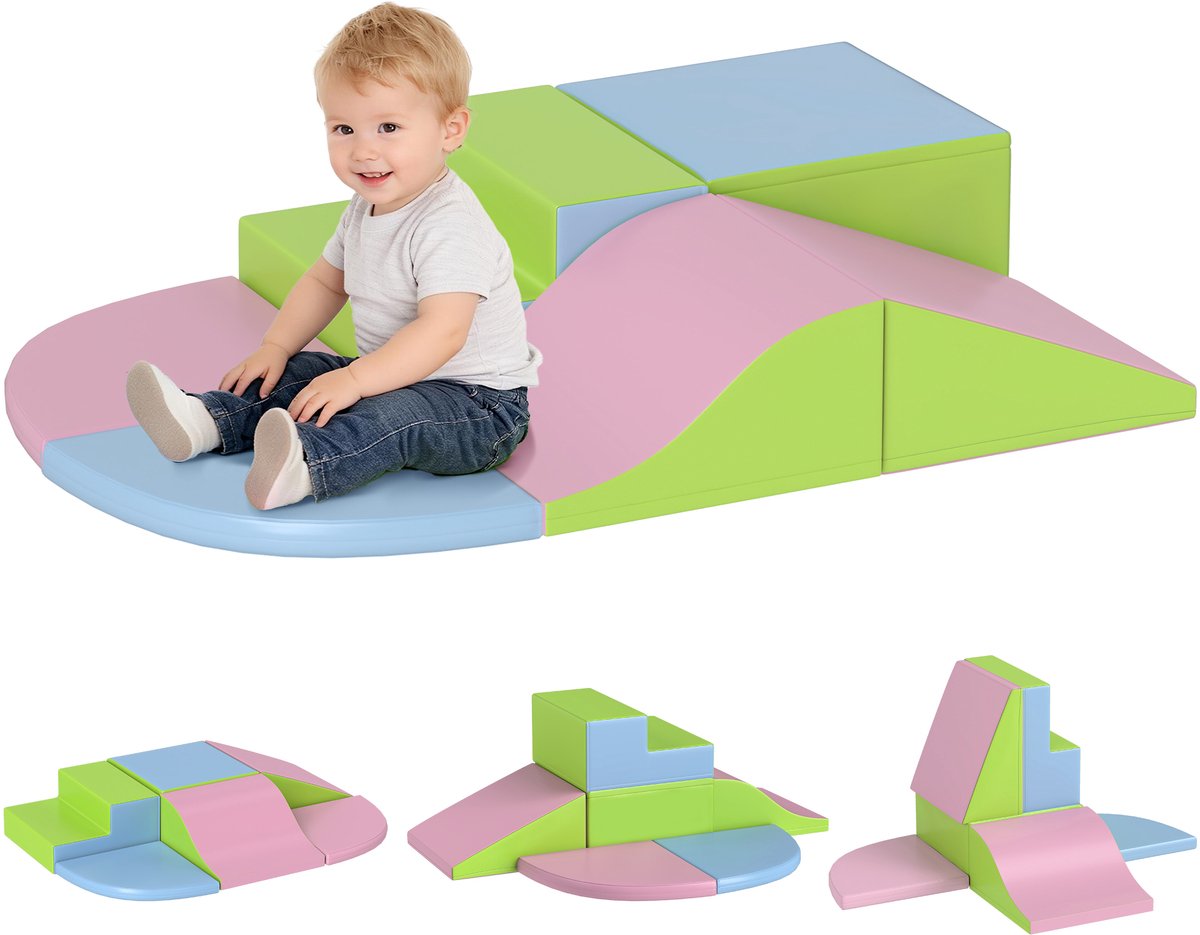 HOMCOM Kinderspeelset met zachte materialen - Polyurethaan - 150x100x24cm - Groen, Roze, Lichtblauw