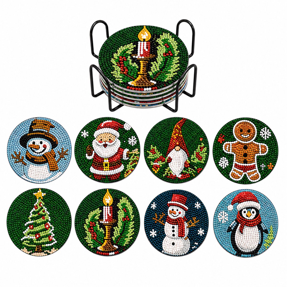YYchan DIY Diamond Painting Onderzetters Set - 8 Stuks met Houder - Handgemaakt & Hittebestendig - Pakket Volwassenen en Kinderen - Peperkoekman