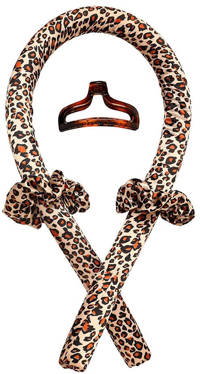 4-delige set - Krulstaaf zonder hitte - Rubberen krulband voor tijdens het slapen - Haaraccessoireset - Grote golven - Luipaardprint