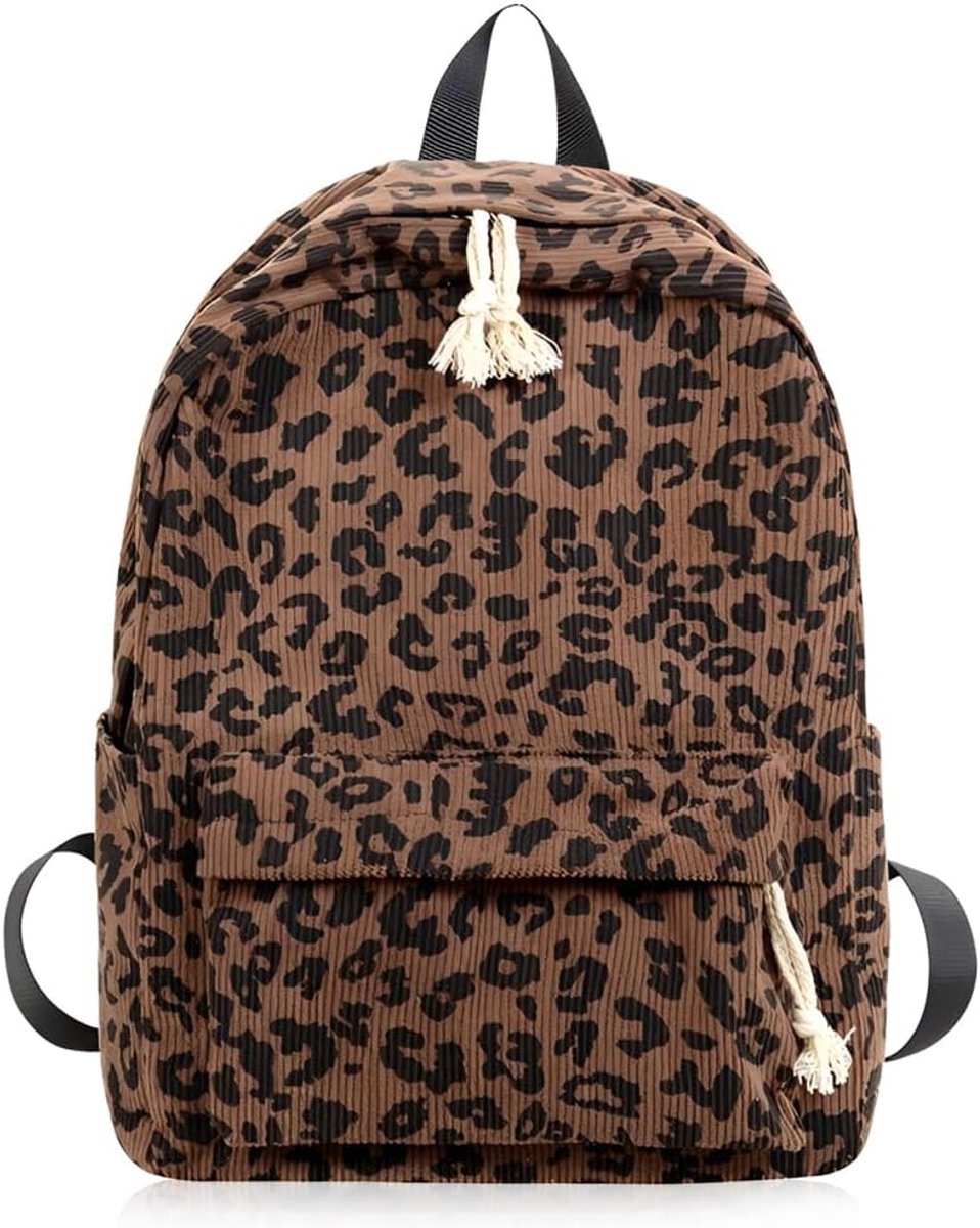 Studentenrugzak met luipaardprint, schooltas met luipaardpatroon, boekentas met grote capaciteit, casual schooltas, verstelbare riem, lichtgewicht reistas voor studenten, tieners(bruin)