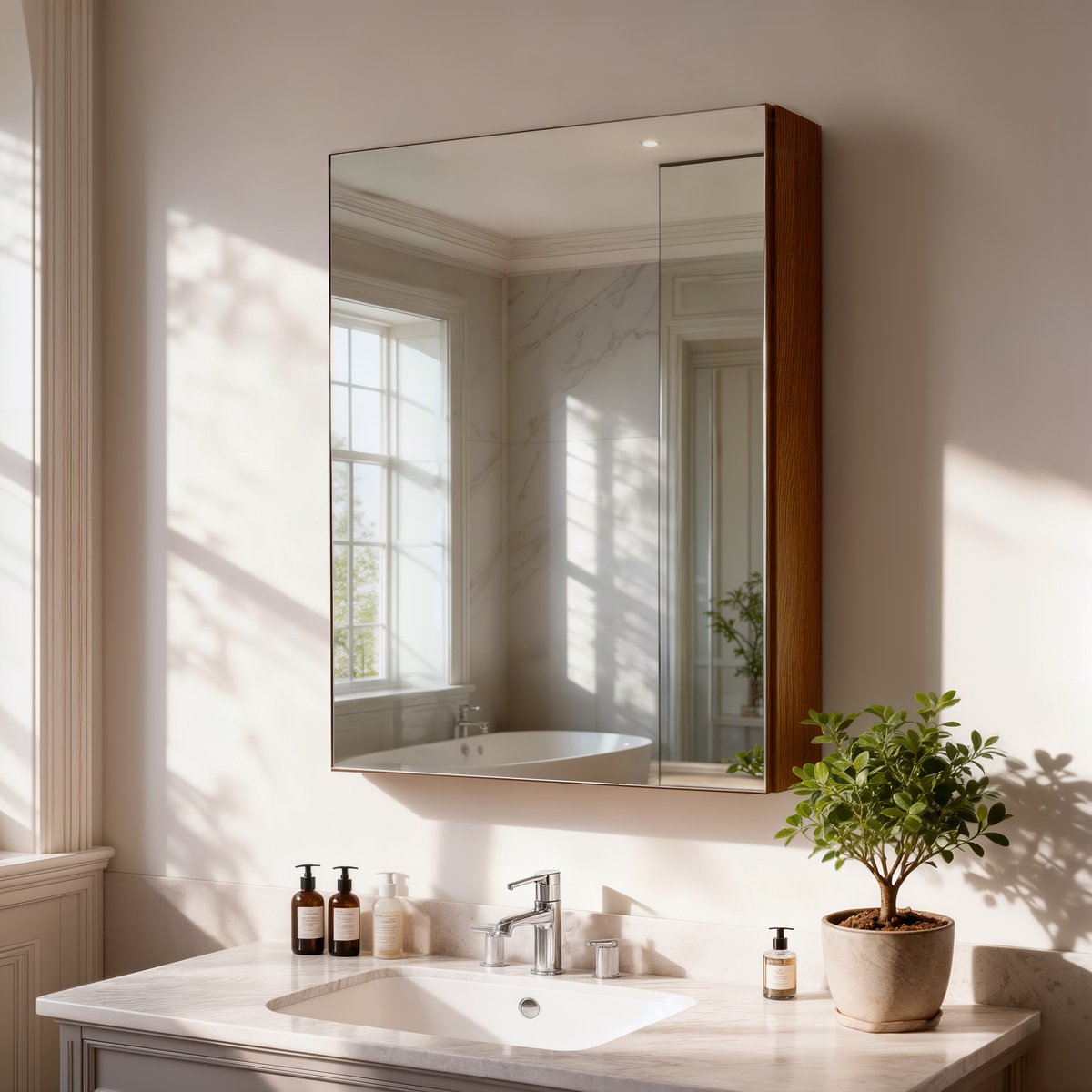 LUVODI Spiegelkast Badkamer met Sensorverlichting - Walnoot - 60 x 80 cm
