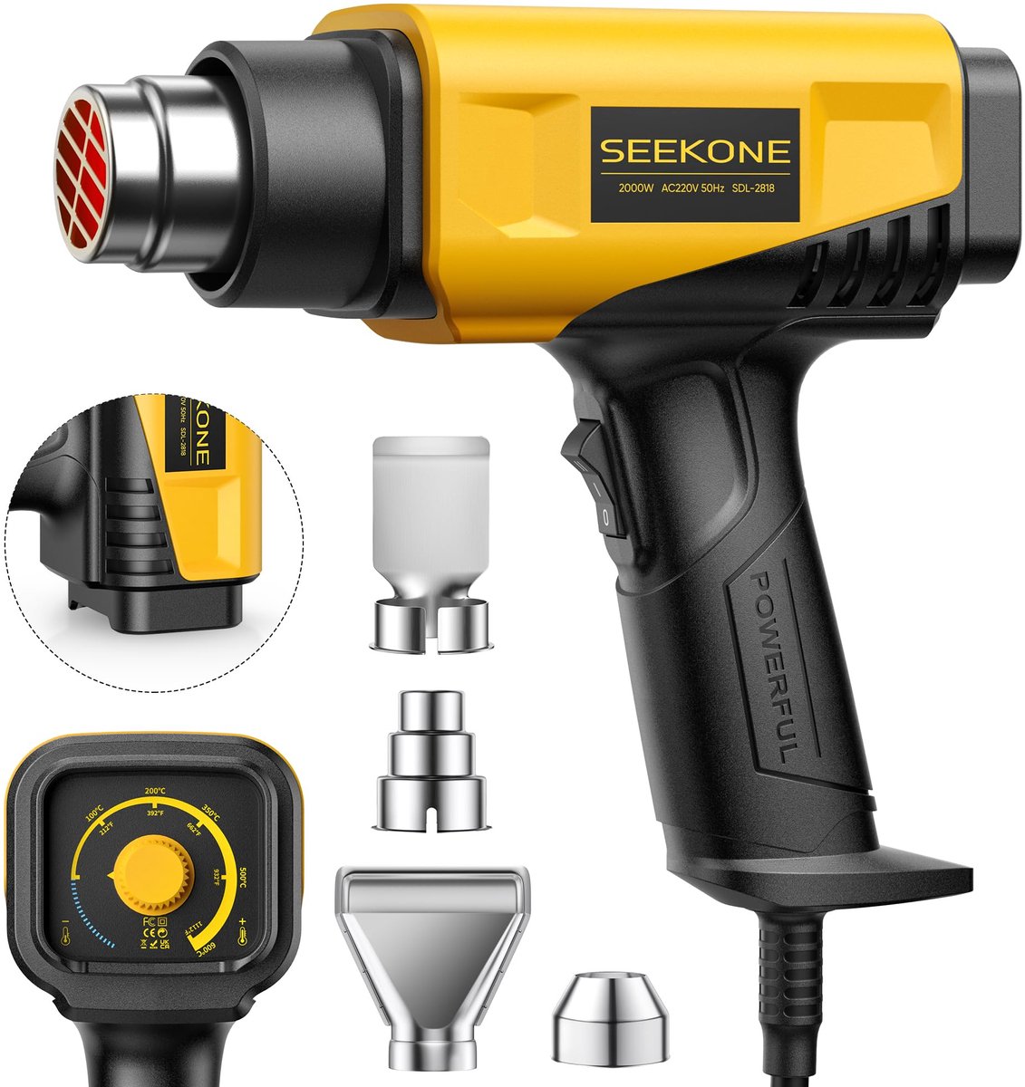 Heteluchtpistool 2000W – Instelbaar 50-600°C – 4 Mondstukken – Snelle Opwarming – Oververhittingsbeveiliging
