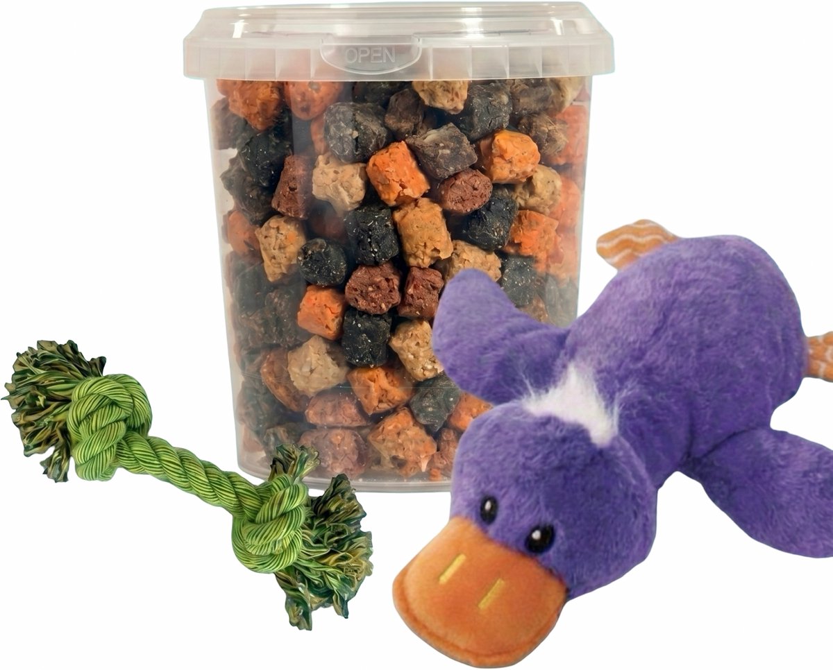 Combideal: Kong Comfort Jumbo Eend Pluche + Mixtrainers Emmer 850 ml + Stevig flostouw