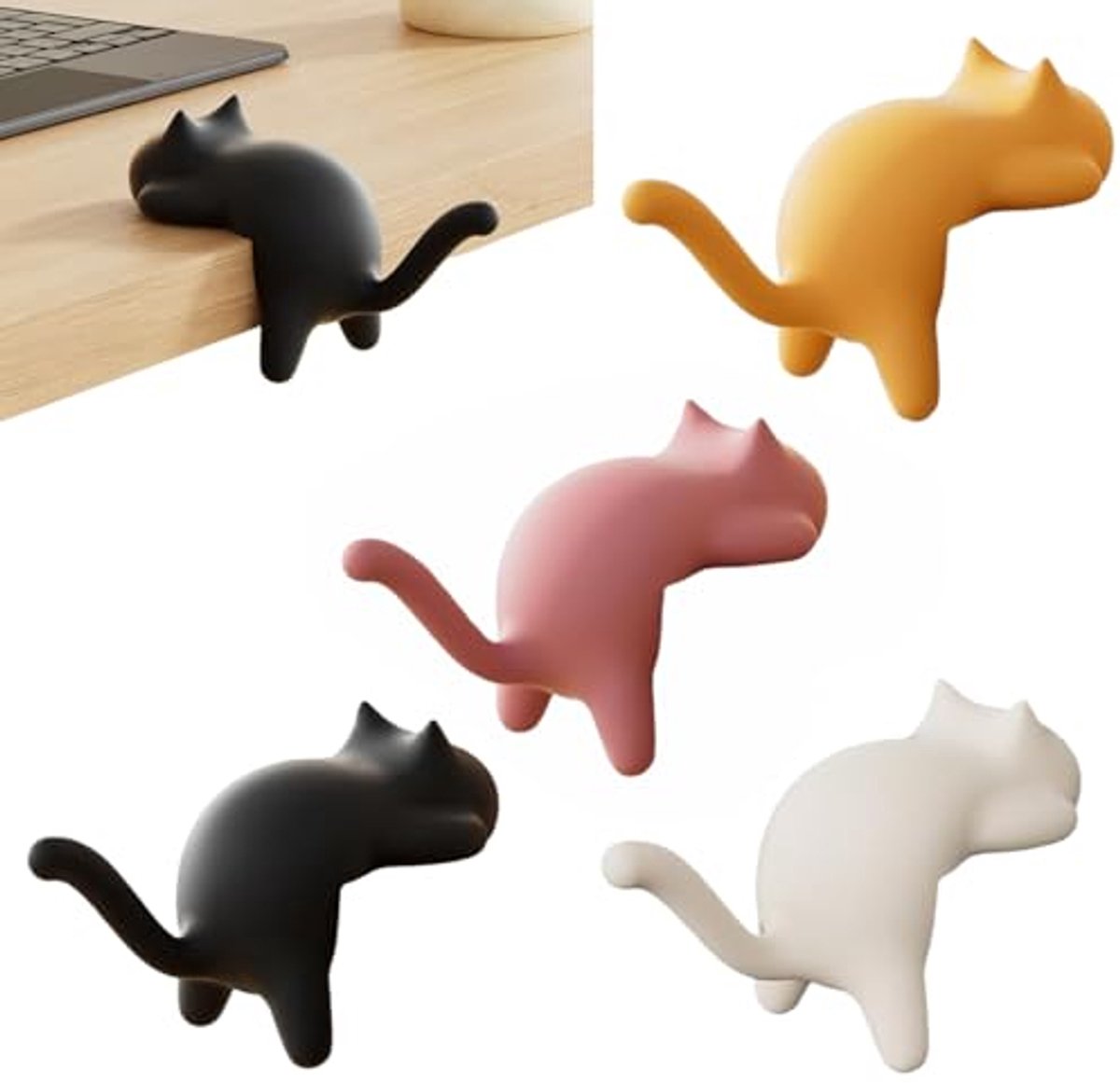 Namajunas - Zelfklevende haakjes 4 stuks - 5kg draagkracht - Met lijm - Plakhaakjes - Kattenpatroon - Haakjes - Multifunctioneel - Zonder boren - Bureau decoratie - Geschenk - Sleutelhaak - Wandhaak - Muurhaak - Handdoekhaakjes - Kledinghaak