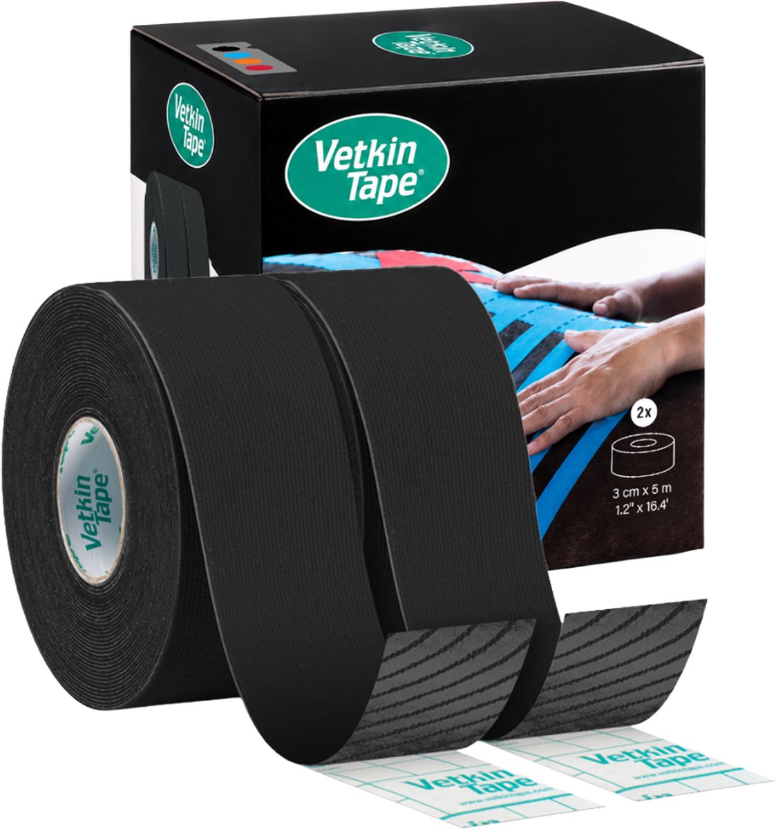 VetkinTape® - Zwart - 2 rollen - Kinesiotape - Voor paarden en andere dieren - 3cm x 5m