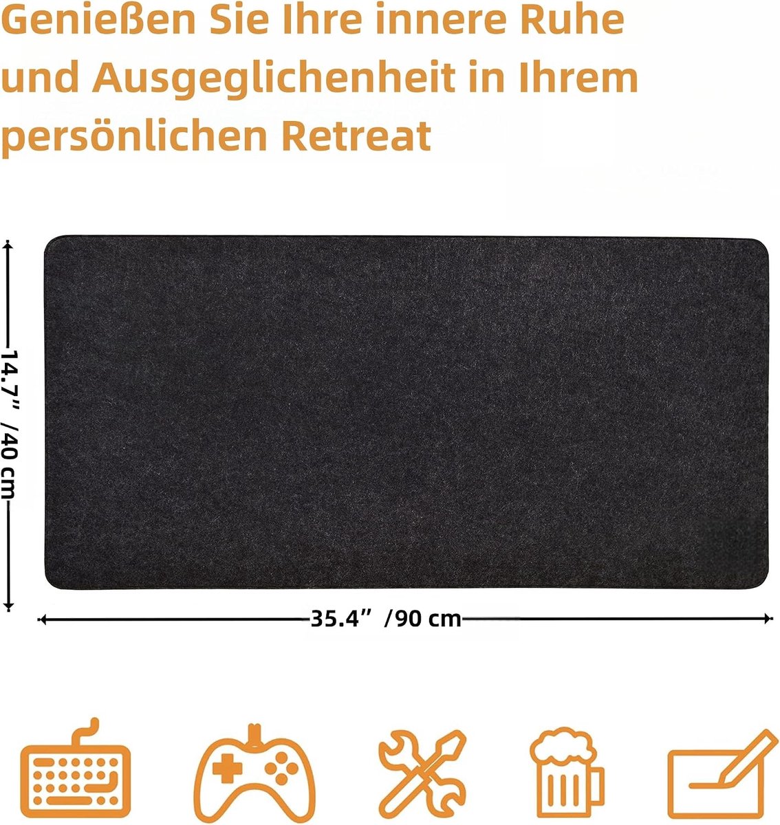 Vilten bureauonderlegger - 90 x 40 cm - Grote muismat - Bescherming van bureaublad - Antislip-onderzijde - Geschikt voor gaming en schrijven - Grijs — cadeau in Wonen & Interieur - foto 6