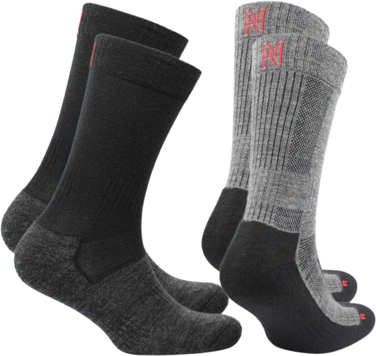 Norfolk Wandelsokken - 2 Paar - 60% Merino Wol Sokken - Anti Blaren Outdoorsokken met Schok Absorptie Demping - Hoge kwaliteit Langdurig Wollen Sokken - Warme sokken - Wandelsokken Dames Heren - Zwart/Grijs - Maat 39-42 - Leonardo