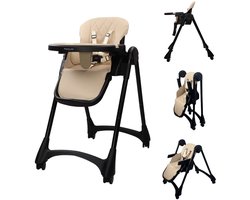 MamaLoes Luxe Kinderstoel op Wielen - Inklapbare Eetstoel Baby - Verstelbaar - Scott Beige
