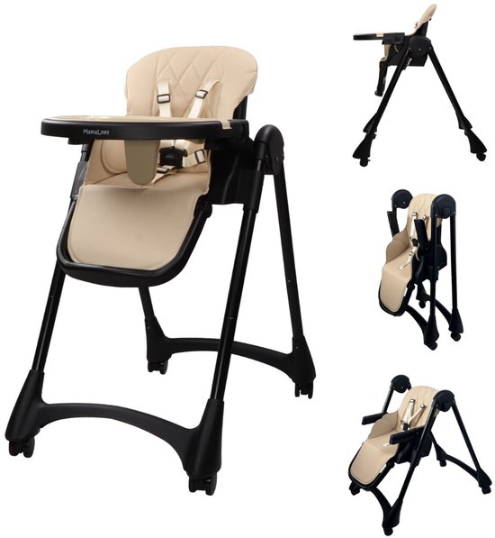 MamaLoes luxe kinderstoel in Scott Beige, met verstelbare en inklapbare functies.