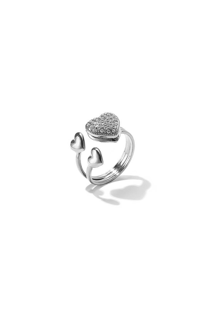 Fae - Rhinestone Heart Ring - Stainless Steel - - Zilver