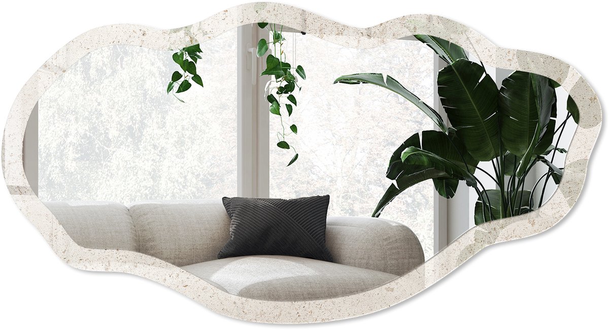 Wallfluent Beige Elegantie Spiegel - Beige Stijlvolle Wandspiegel - Organische Spiegel - Woonkamer - Klassiek - 45x90 cm - Totale afmeting 52x97 cm
