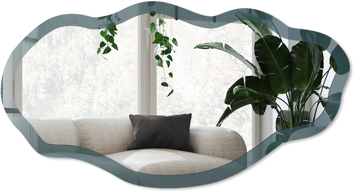 Wallfluent Turkoois Spiegel - Turkoois Strakke Rechthoekige Spiegel - Organische Spiegel - Kantoor, Woonkamer, Slaapkamer - Minimalistisch - 45x90 cm - Totale afmeting 52x97 cm