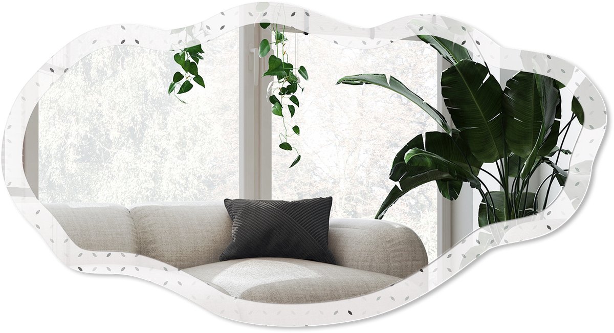 Wallfluent Lichtpatroon Spiegel - Wit Stijlvolle Wandspiegel - Organische Spiegel - Slaapkamer, Woonkamer, Kantoor - Minimalistisch - 45x90 cm - Totale afmeting 52x97 cm