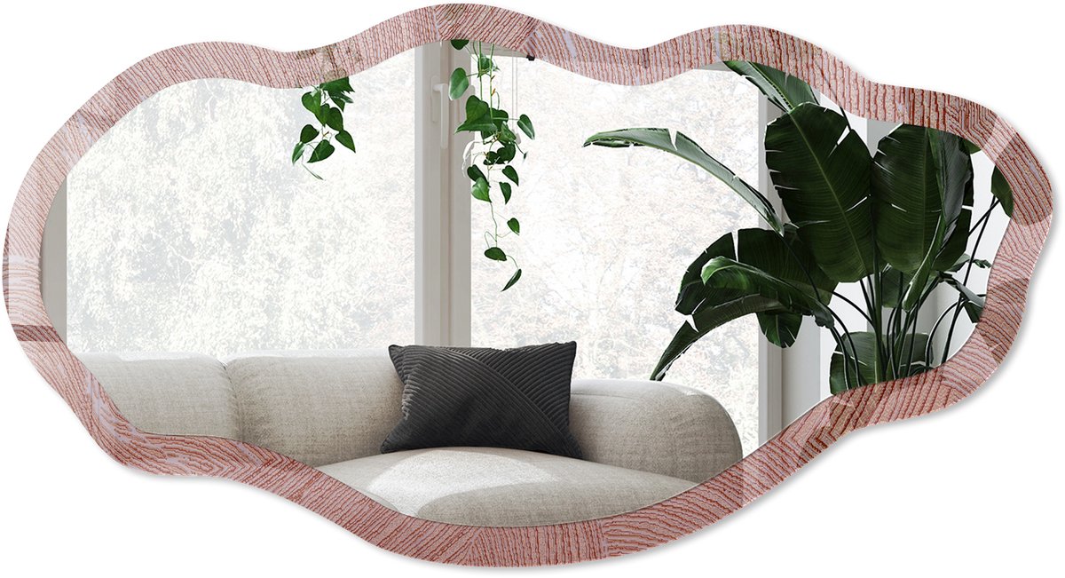Wallfluent Rustgevende Textuur Spiegel - Bruin Rechthoekige Spiegel Met Modern Design - Organische Spiegel - Woonkamer - Abstract - 45x90 cm - Totale afmeting 52x97 cm