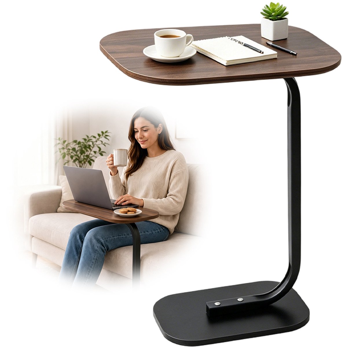 C-Vormig Bijzettafeltje Voor Bank En Bed - Kleine Snacktafel - Banktafel - Moderne Kleine Salontafel - Voor Laptops Koffie Boeken