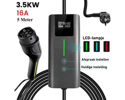 Cestovet Mobiele Thuislader Type 2 - 3.5kW - 5m TPU Kabel - IP66 - Laadkabel Type 2 naar Schuko - (6A - 16A) - Laadtijd Inplannen