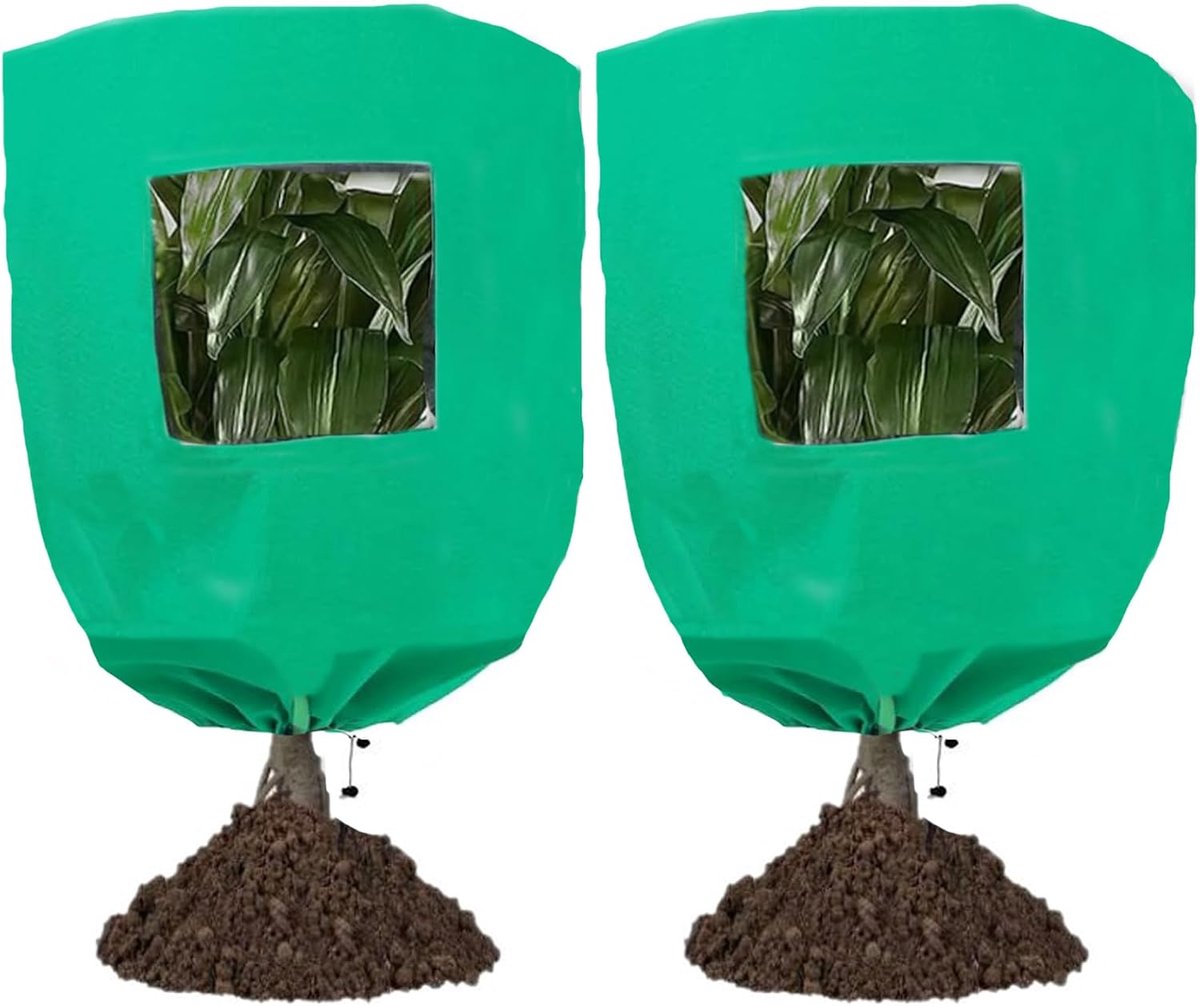 Plant Vorstbeschermingshoes - 2 Stuks - Plantendekking - 120 x 180 cm - Met Kijkvenster en Rits - Herbruikbare Boomdeken - Trekkoord - Winterbescherming voor Planten - Groen - Vorstwerend - Geschikt voor Buitenplanten en Bomen