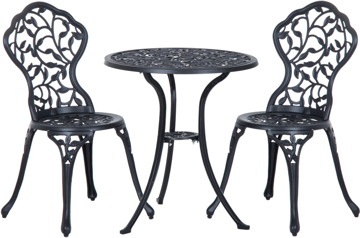 Tuinmeubelset - 2 stoelen & 1 tafelbistroset - gemaakt van metaal - zwart