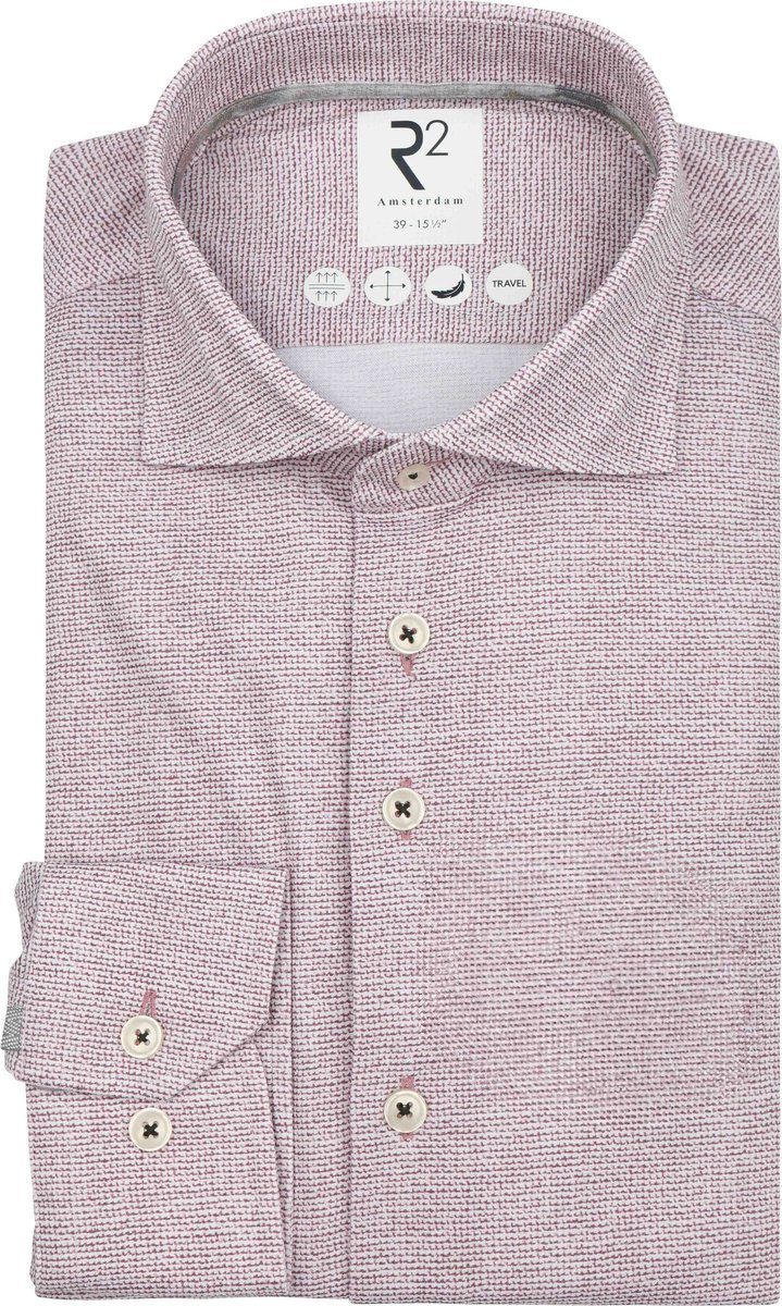 R2 Overhemd Knitted Sorona Mauve - Maat 45 - Heren - Overhemden Formeel