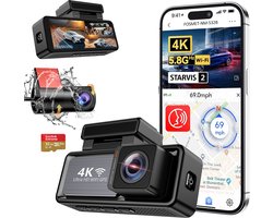 FOSMET Dashcam Voor Auto - 2 Kanaals - 3.2 Inch IPS-Scherm - Voor & Achter Camera - 170° Groothoek - WiFi & GPS - Nachtzicht – Parkeerbewaking - G-Sensor - Incl. 32GB SD-Kaart - Ondersteunt 256GB