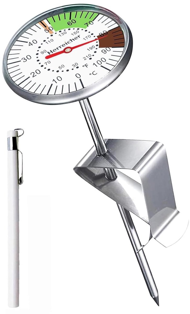 Roestvrijstalen Keukenthermometer met Clip - Directe Temperatuuraflezing voor Koken, Grillen en Barista Gebruik - Ideaal voor Melk, Koffie, Steaks en Meer